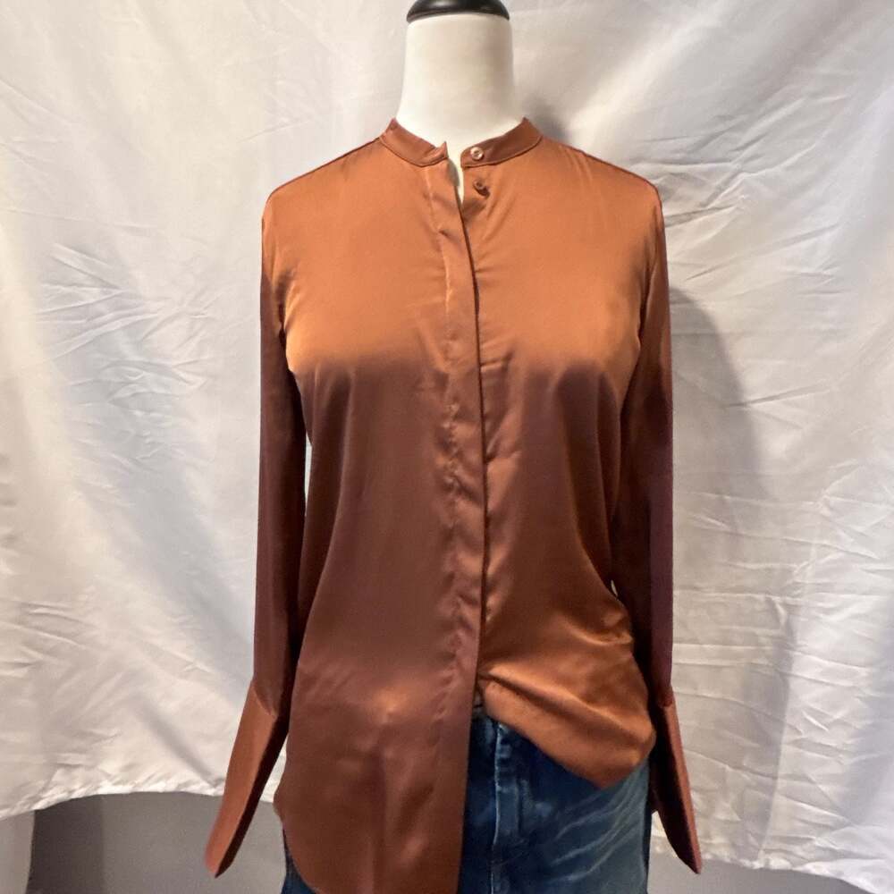 H&M Burnt Orange Satin Long Sleeve Blouse